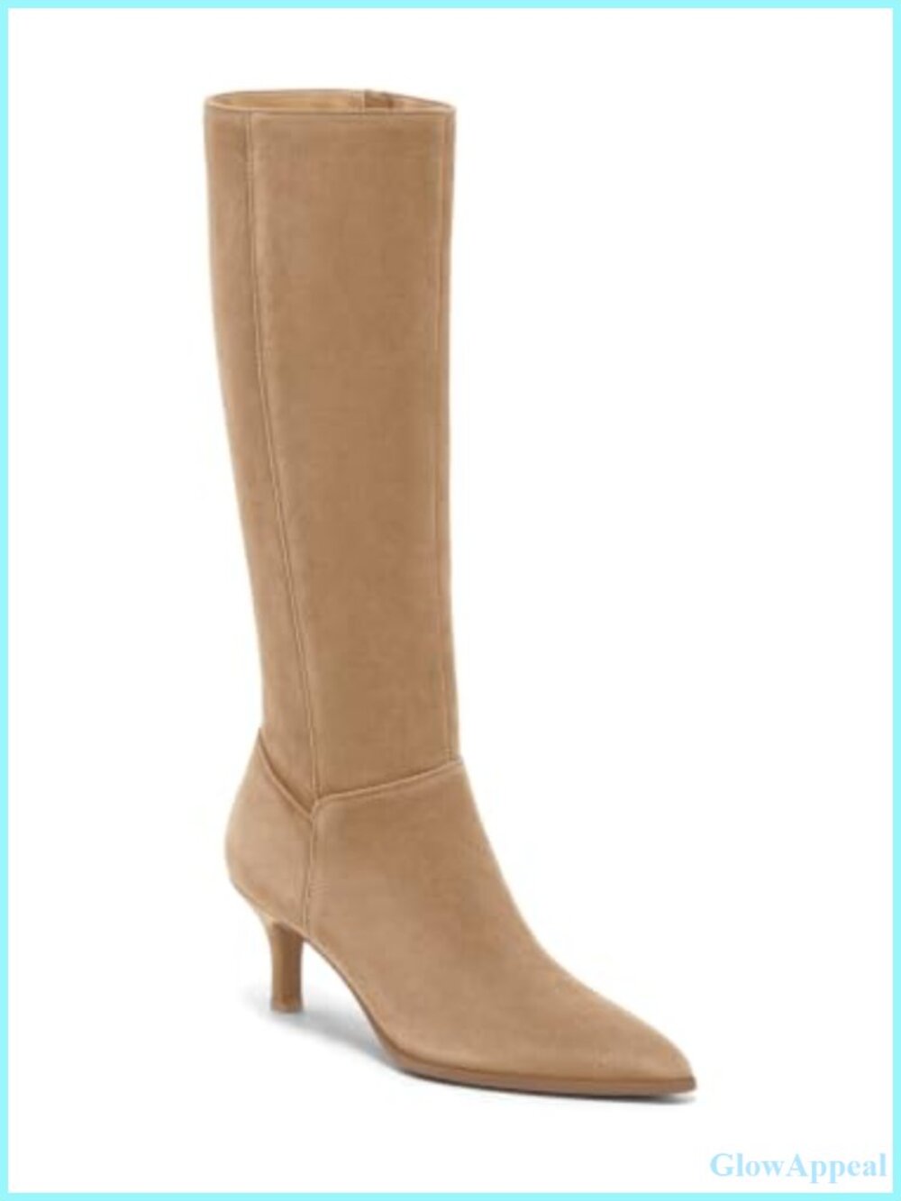 Knee High Boots Pointed Toe Kitten Heel Side Zipper Faux Suede
